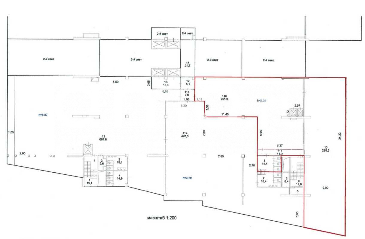 Планировка офиса 565.2 м², 5 этаж, Бизнес-центр «Олимпик Холл»